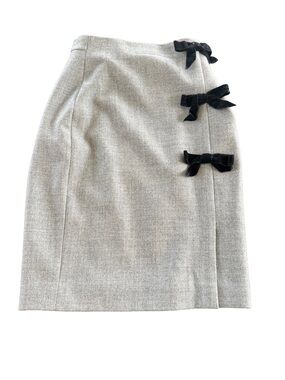J Crew Gray Wool Pencil Skirt with Black Bow Accents